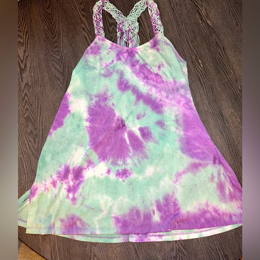Legaci Braided Straps Purple Green Tie Dye Dress/Cover Up Large